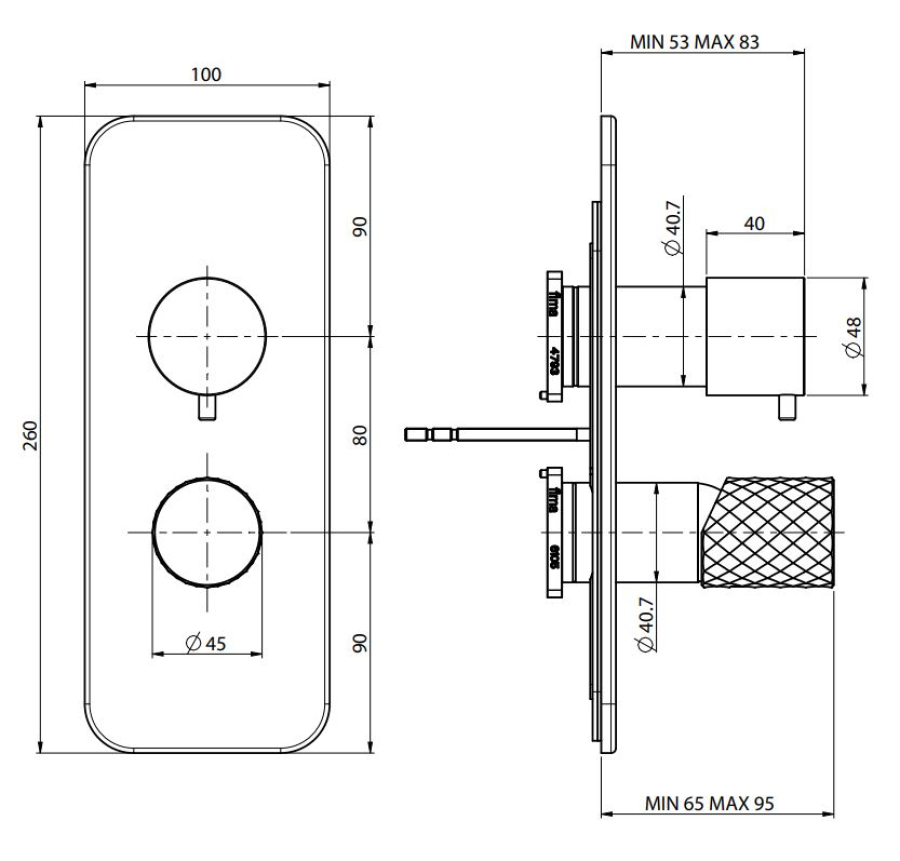 Смеситель для ванны/душа Carlo Frattini Spillo Tech, ручка X Collection, с переключателем на 2/3 потребителя, Н-260 мм, внешняя часть, цвет золото - изображение 3