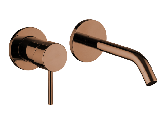 На изображении товар Cмеситель для раковины Carlo Frattini Spillo Up , встр-й, настенный, излив 160 мм, Click-Clack, внешняя часть, цвет брашированная янтарная бронза от официального представителя в Москве