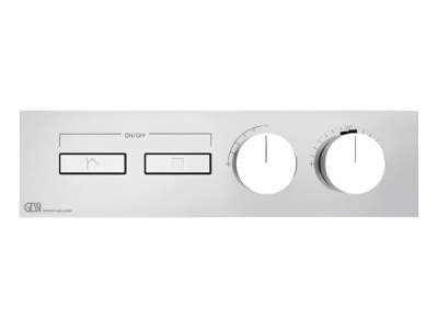 На изображении товар Термостат Gessi HI-FI, с кнопками вкл/выкл, до 2 функций одновременно, внешняя часть, ширина 375 мм, цвет хром от официального представителя в Москве
