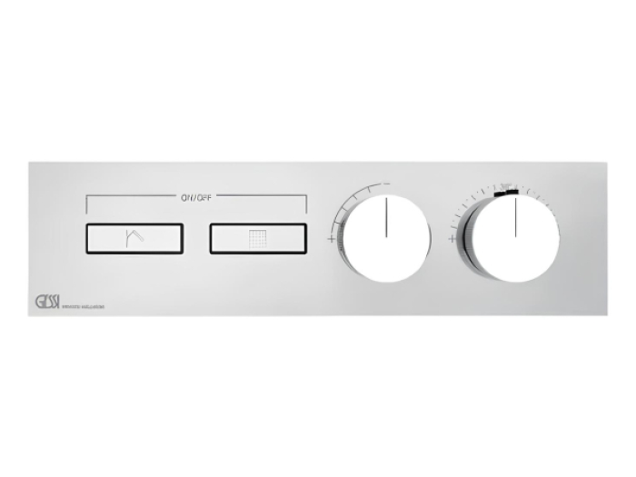 На изображении товар Термостат Gessi HI-FI, с кнопками вкл/выкл, до 2 функций одновременно, внешняя часть, ширина 375 мм, цвет хром от официального представителя в Москве
