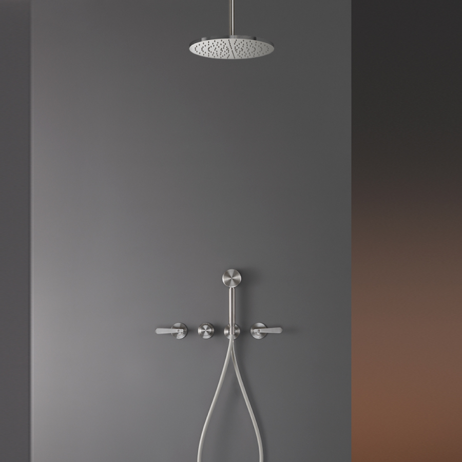 Смеситель для душа Cea Design Lutezia, термостатический, настенный, на 4 отверстия, 2-х вентильный с ручным душем Ø 70 мм, шланг в цвете White, внешняя часть, цвет сталь сатин - изображение 2
