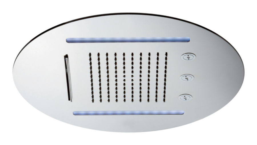Верхний душ Newform, потолочный, 3 типа струй: дождевая, водопадная, распыления, хромотерапия, нержавеющая сталь, Ø400 мм, цвет хром