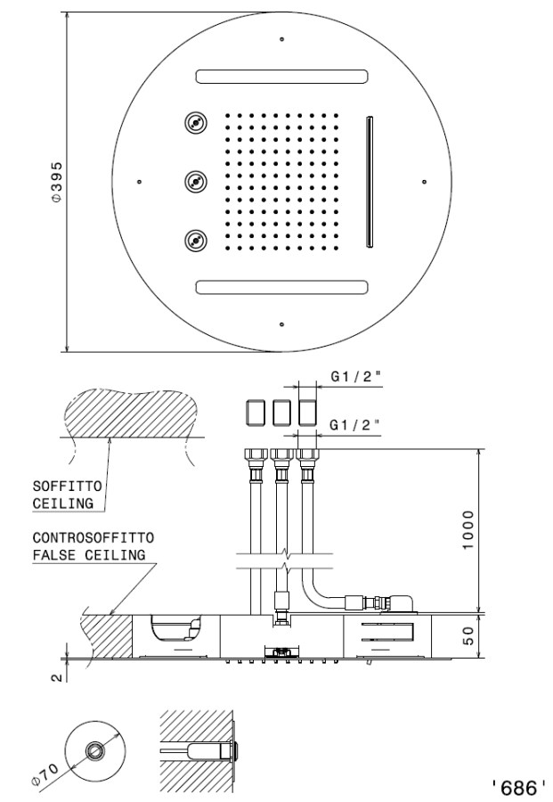 Верхний душ Newform, потолочный, 3 типа струй: дождевая, водопадная, распыления, хромотерапия, нержавеющая сталь, Ø400 мм, цвет хром - изображение 3