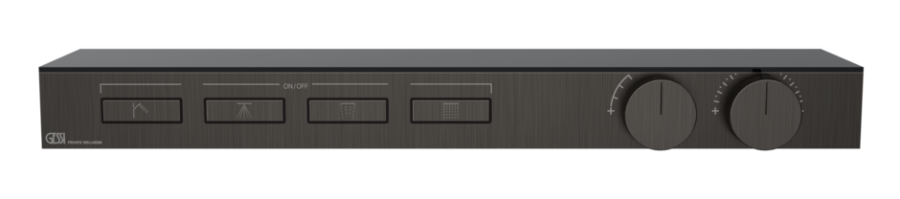 Термостат Gessi HI-FI, с полочкой, с кнопками вкл/выкл, до 4 функций одновременно, внешняя часть, ширина 640 мм, цвет Black Metal Brushed PVD