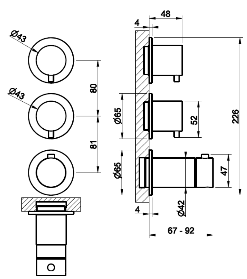 Термостат Gessi 316, встраиваемый, вертикальная/горизонтальная установка, на 2 выхода, цвет Black Metal Brushed, покрытие PVD - изображение 1