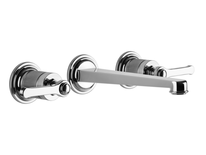 На изображении товар Смеситель для раковины Gessi Venti20, настенный, на 3 отверстия, без донного клапана, внешние части, цвет Chrome от официального представителя в Москве