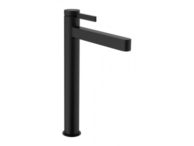 На изображении товар Cмеситель для раковины Hansgrohe Finoris, высокий, однорычажный, со сливным клапаном Push‑Open, цвет черный матовый от официального представителя в Москве