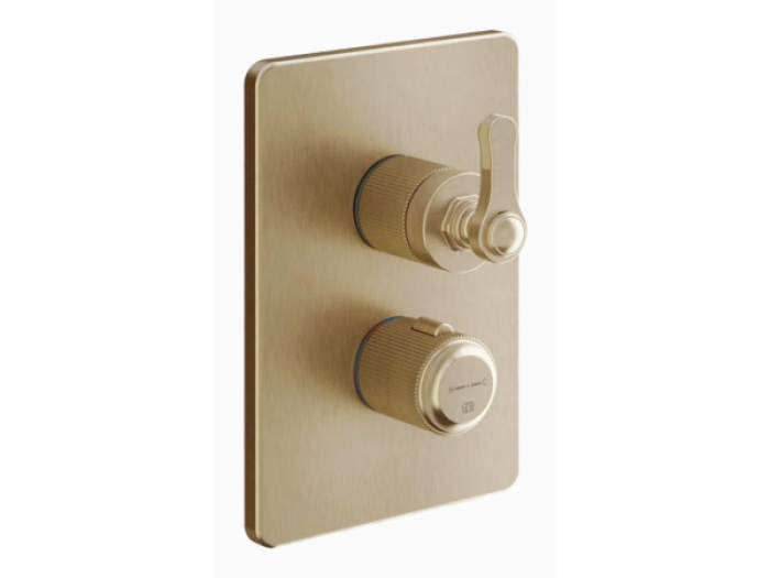 На изображении товар Термостат Gessi Venti20, встраиваемый, с переключателем на 2 позиции, внешняя часть, Н-210 мм, цвет Warm Bronze Br. PVD от официального представителя в Москве