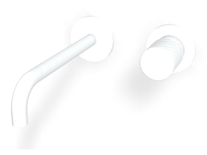 На изображении товар Смеситель для раковины Carlo Frattini Spillo Tech, ручка X Collection, настенный, с донным клапаном Click-Clack, излив 200 мм, внешняя часть, цвет белый матовый от официального представителя в Москве