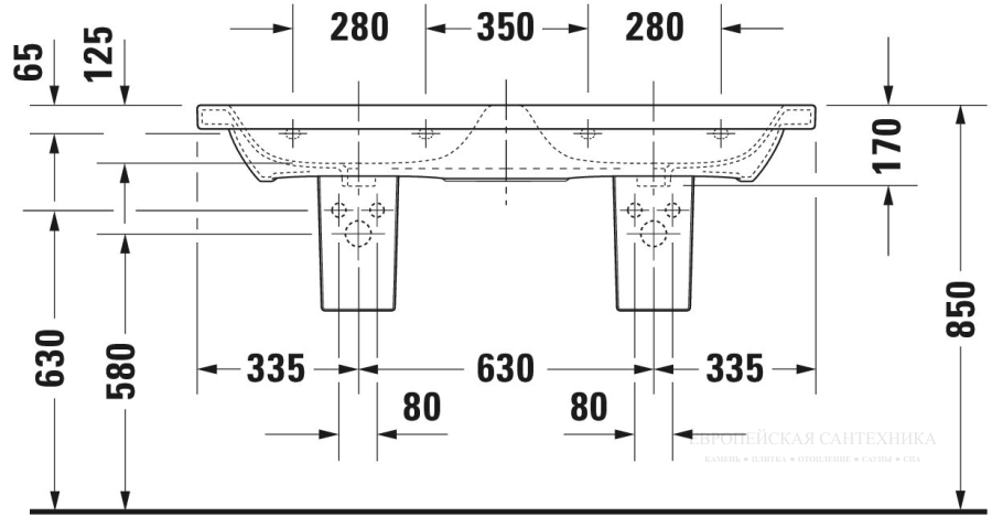 Раковина двойная Duravit DuraStyle для мебели, 1300x480 мм, с 2 отверстиями под смесители, цвет белый - изображение 4