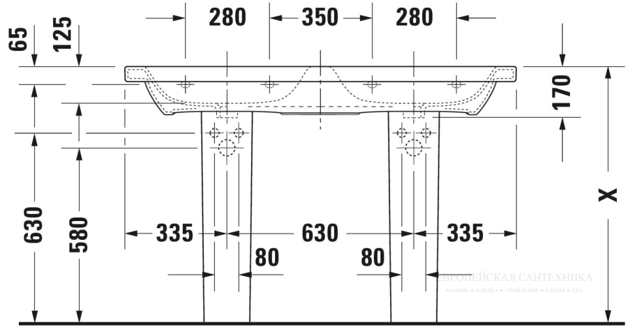 Раковина двойная Duravit DuraStyle для мебели, 1300x480 мм, с 2 отверстиями под смесители, цвет белый - изображение 6