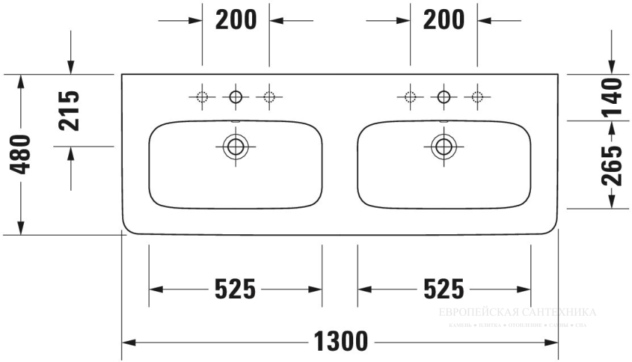 Раковина двойная Duravit DuraStyle для мебели, 1300x480 мм, с 2 отверстиями под смесители, цвет белый - изображение 3