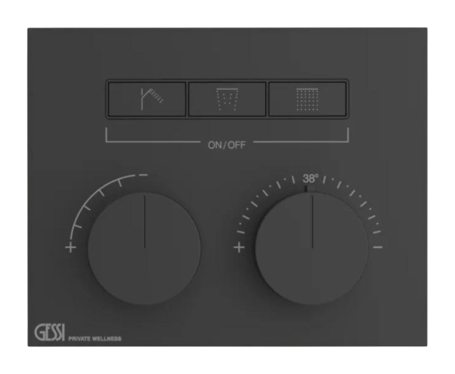 Термостат Gessi HI-FI, с кнопками вкл/выкл, до 3 функций одновременно, внешняя часть, ширина 200 мм, цвет Matte Black