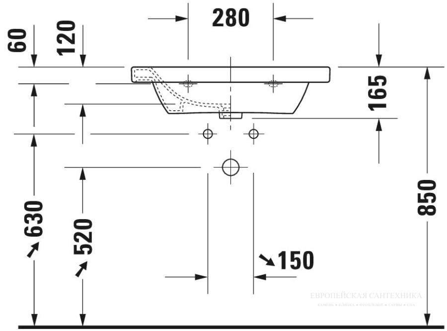 Раковина Duravit DuraStyle для мебели, 650х480 мм, с переливом, с 1 отверстием под смеситель, цвет белый с покрытием WonderGliss - изображение 7