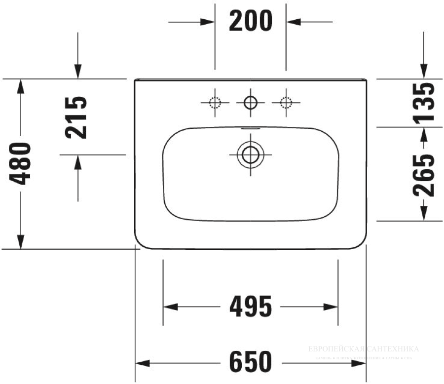 Раковина Duravit DuraStyle для мебели, 650х480 мм, с переливом, с 1 отверстием под смеситель, цвет белый с покрытием WonderGliss - изображение 6