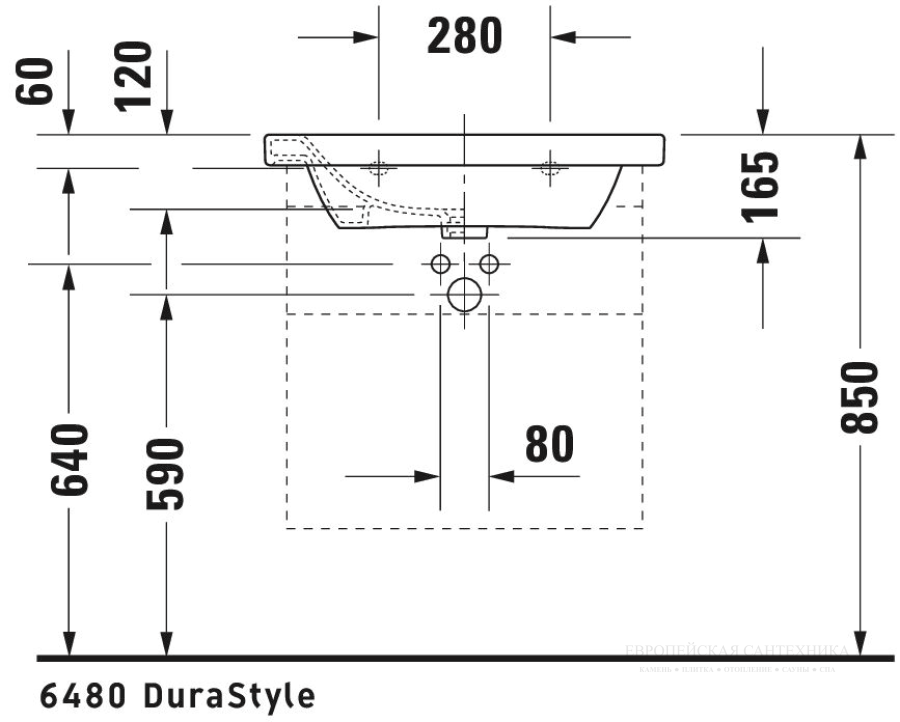 Раковина Duravit DuraStyle для мебели, 650х480 мм, с переливом, с 1 отверстием под смеситель, цвет белый с покрытием WonderGliss - изображение 8