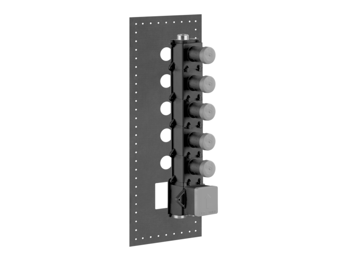 На изображении товар Cкрытая часть Gessi для встраиваемого термостатического смесителя с 5 независимыми выходами, цвет хром от официального представителя в Москве