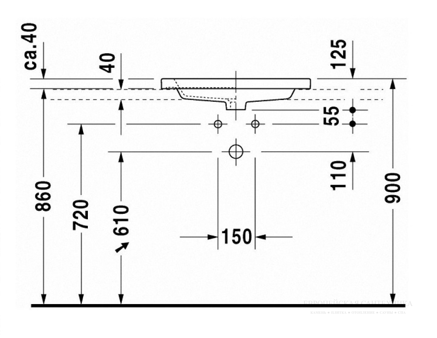 Раковина Duravit 2nd floor встраиваемая сверху, 600х430 мм, с 1 отверстием для смесителя, цвет белый - изображение 6