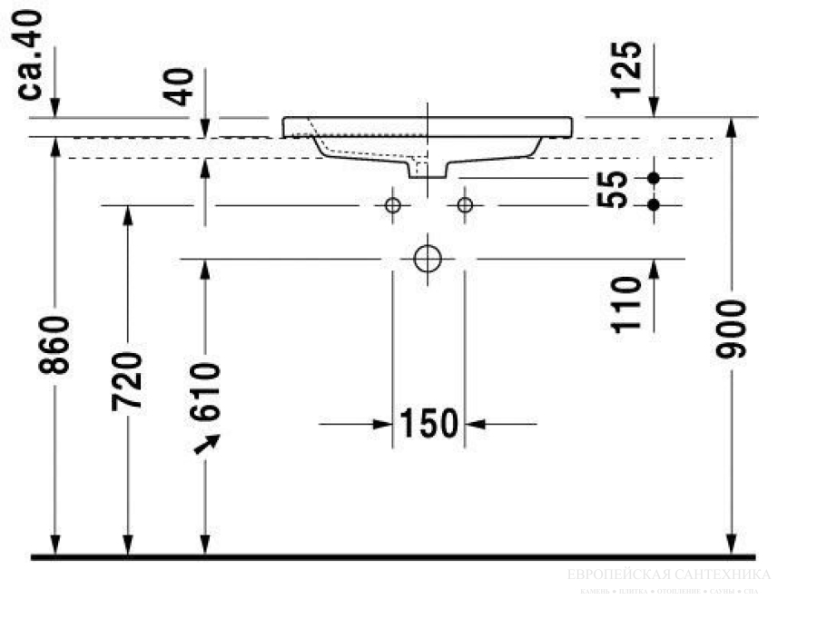 Раковина Duravit 2nd floor встраиваемая сверху, 600х430 мм, с 1 отверстием для смесителя, цвет белый - изображение 4