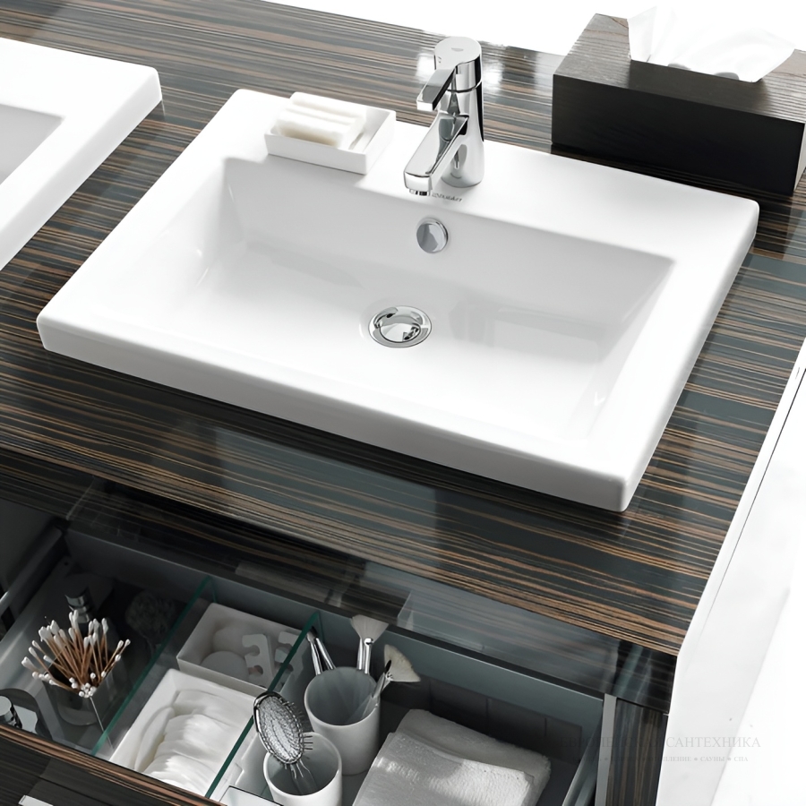 Раковина Duravit 2nd floor встраиваемая сверху, 600х430 мм, с 1 отверстием для смесителя, цвет белый - изображение 3