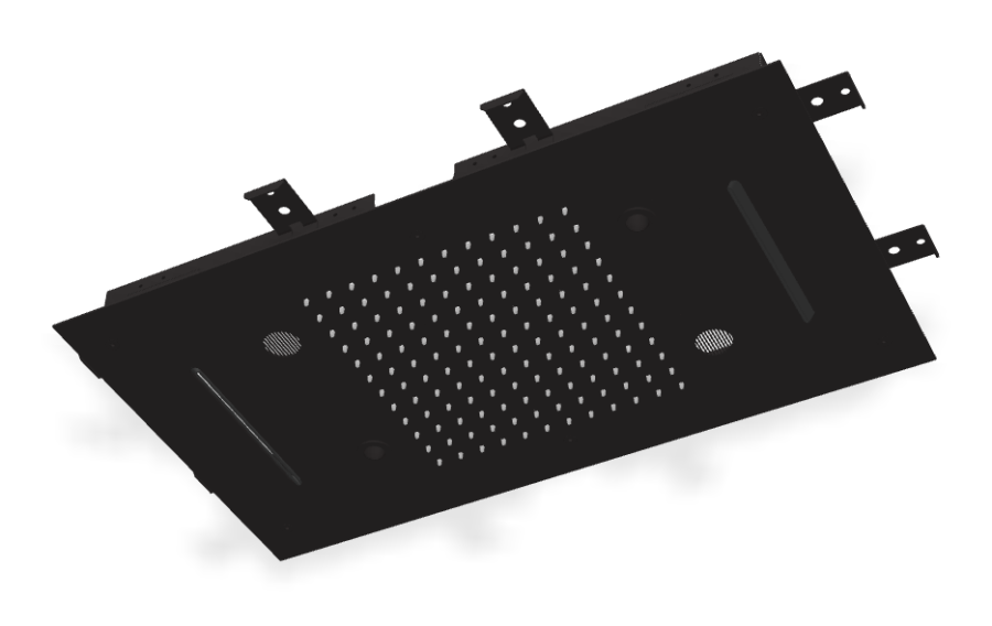 Верхний душ Carlo Frattini Harmonia, потолочный, с защитой от известкового налёта, с LED подсветкой для хромотерапии, пультом, аудио/bluetooth, 700x400 мм, цвет чёрный матовый