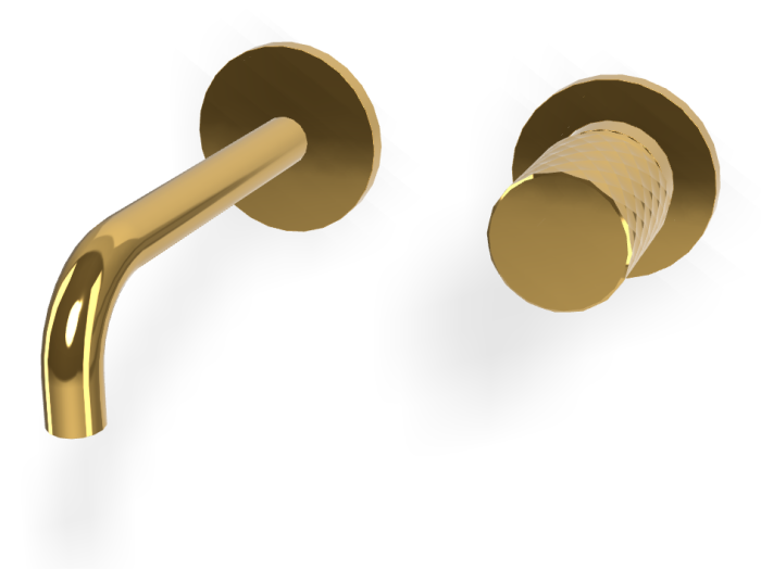 На изображении товар Смеситель для раковины Carlo Frattini Spillo Tech, ручка X Collection, настенный, с донным клапаном Click-Clack, излив 150 мм, внешняя часть, цвет золото от официального представителя в Москве