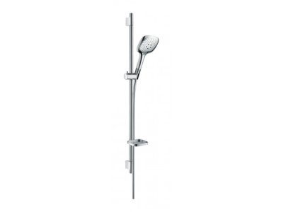 На изображении товар Душевой гарнитур Hansgrohe Raindance Select Е 150 3jet/Unica S Puro, штанга Н.900 мм, ручной душ, мыльница Casetta E, цвет хром от официального представителя в Москве