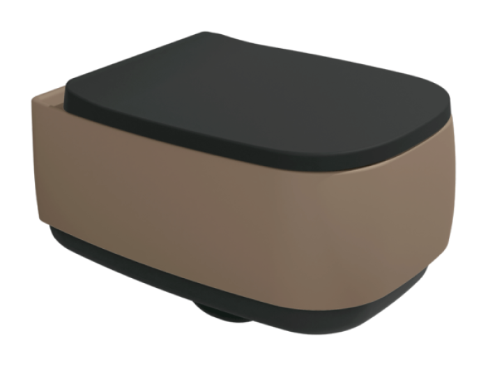 На изображении товар Унитаз Flaminia Flag Stripes, подвесной, 540x380 мм, безободковый с системой goclean, цвет Fango/Carbone от официального представителя в Москве