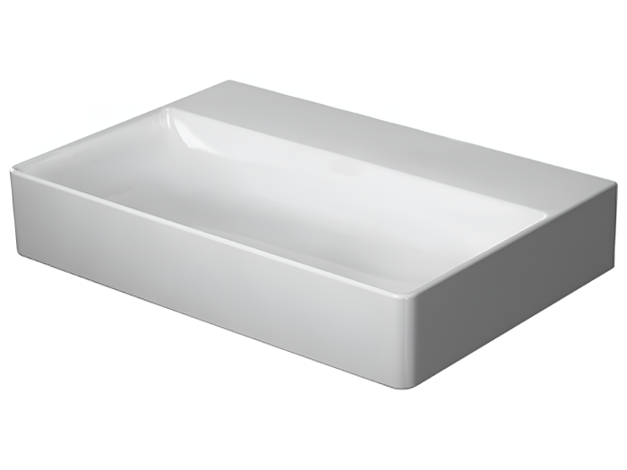 На изображении товар Раковина Duravit DuraSquare компакт, с шлифованным низом, 600x400 мм, без перелива, без отверстий под смеситель, цвет белый от официального представителя в Москве