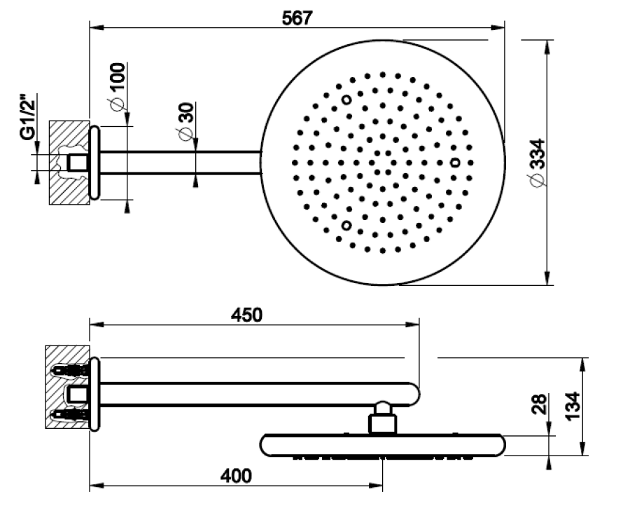 Верхний душ Gessi Goccia, настенный, с защитой от известкового налёта, цвет Copper GHRC - изображение 1
