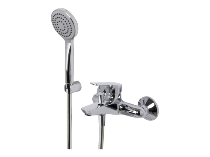 На изображении товар Смеситель для ванны Carlo Frattini Serie 4, настенный, с душевым комплектом, глубина 173 мм, цвет хром от официального представителя в Москве