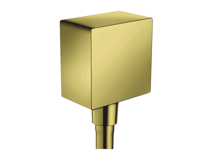 На изображении товар Шланговое подсоединение Hansgrohe Fixfit Square, обратный клапан, ½", цвет полированное золото от официального представителя в Москве