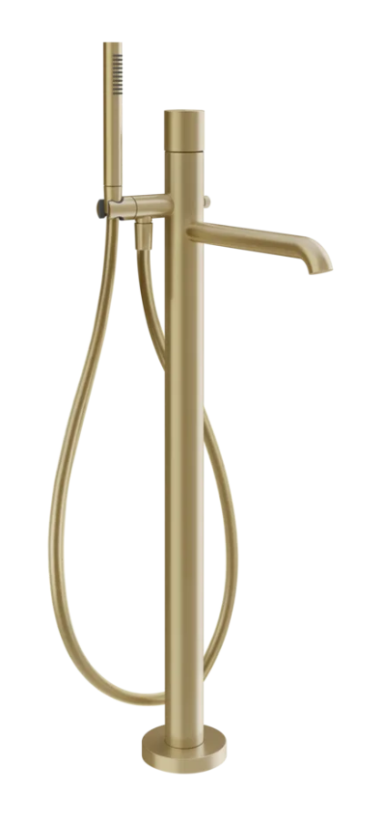 Cмеситель для ванны Gessi Habito, напольный, встраиваемый, с ручным душем, цвет Brushed Brass PVD