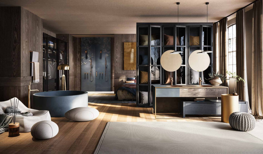 Cмеситель для ванны Gessi Habito, напольный, встраиваемый, с ручным душем, цвет Brushed Brass PVD - изображение 2