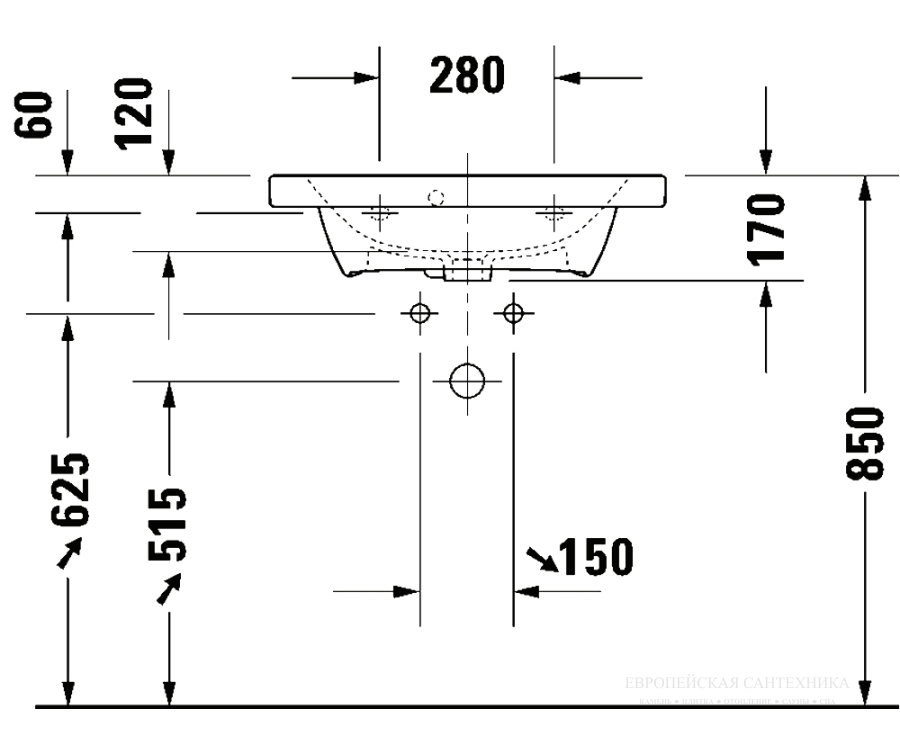 Раковина Duravit DuraStyle для мебели, 635х400 мм, с переливом, 1 отверстие под смеситель, цвет белый с покрытием WonderGliss - изображение 7