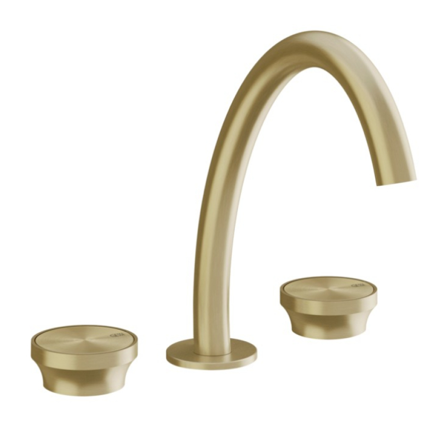 Смеситель для раковины Gessi Origini, средний, на 3 отверстия, без донного клапана, в комплекте отделочная вставка, цвет Brushed Brass PVD