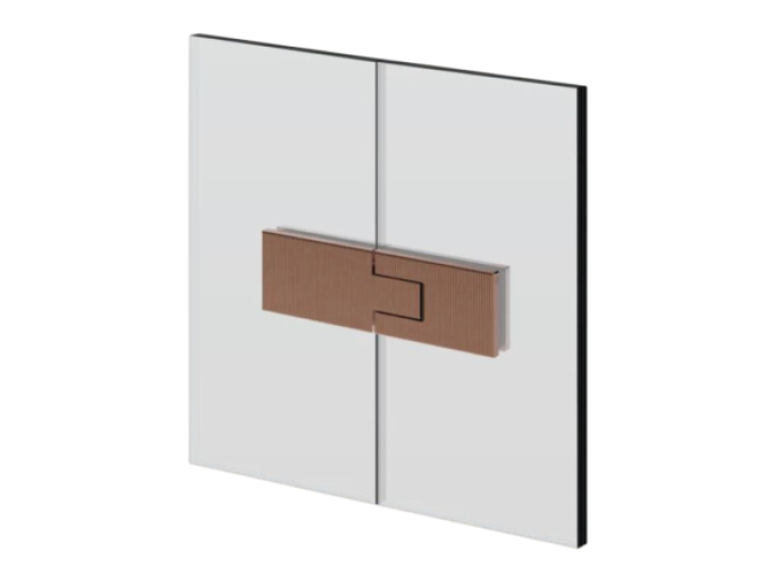 На изображении товар Петля стекло-стекло Gessi Rigato, угол поворота 90 градусов, если вес двери больше 50 кг, использовать 3 петли, максимальная ширина створки 1000 мм, цвет Copper Brushed PVD от официального представителя в Москве