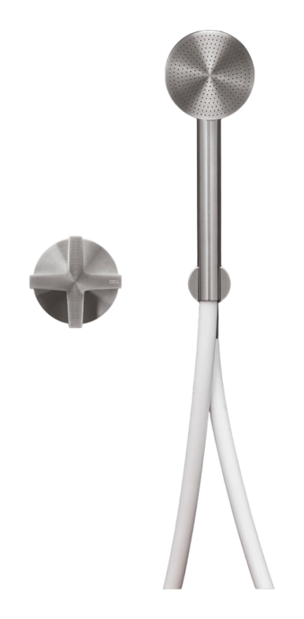 Ручной душ CeaDesign Cross, настенный, прогрессивный, с ручным душем и шлангом в цвете Antracite Grey, внешняя часть, цвет сатинированная сталь