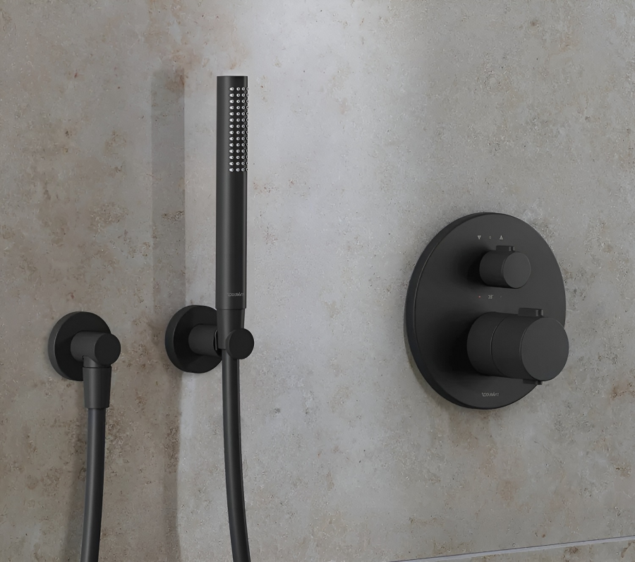 Термостат Duravit Thermostatic, на 2 потребителя, круглая накладка Ø 170 мм, латунь, внешняя часть, цвет чёрный матовый - изображение 1