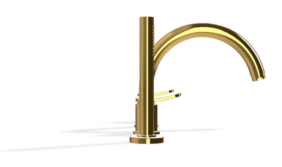 Смеситель для ванны Carlo Frattini Flo, на борт, с изливом, вытяжным ручным душем, держателем, нейлоновым шлангом 1500 мм, цвет золото - изображение 2