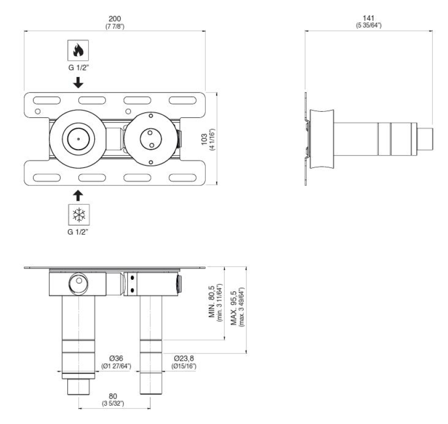 Скрытая часть CEA Design Built-in Parts, для настенного смесителя на 2 отверстия - изображение 1