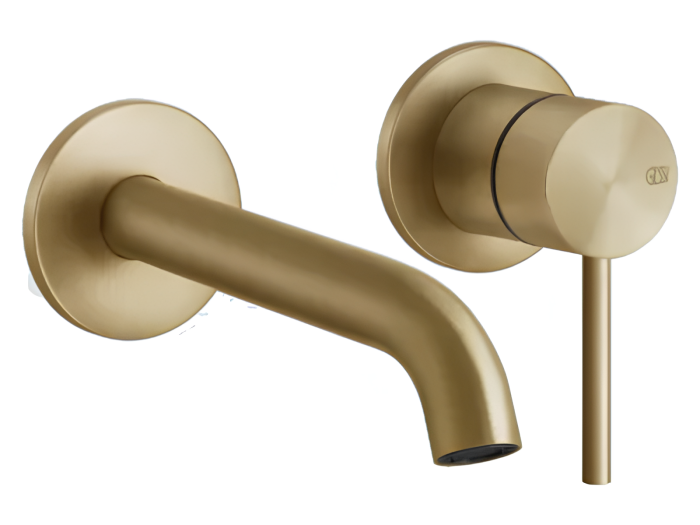 На изображении товар Смеситель для раковины Gessi316, встраиваемый, однорычажный, средний излив, без донного клапана, внешняя часть, цвет Warm Bronze Brushed PVD от официального представителя в Москве