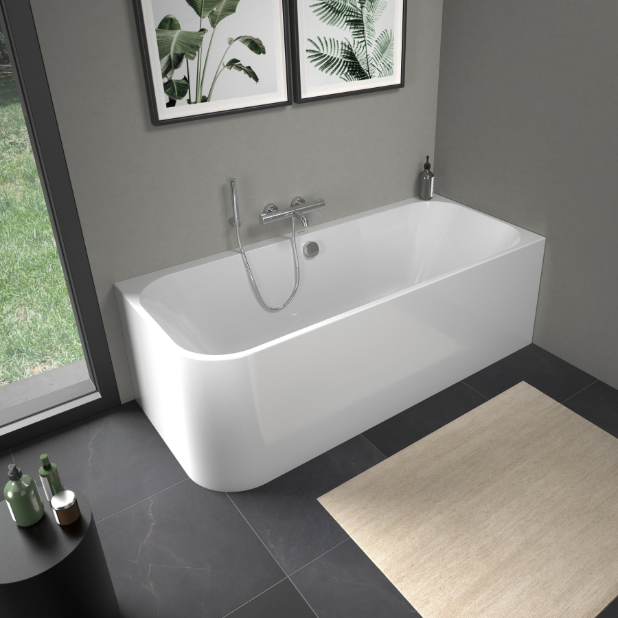 Ванна Duravit Happy D.2, угол справа, 1800х800 мм, c двумя наклонами для спины, с интегрированной акриловой панелью и ножками, цвет белый - изображение 2