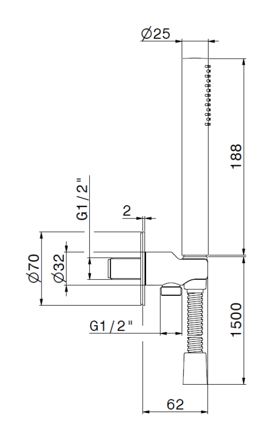 Ручной душ Newform, лейка ручная, шланг 1500 мм, шланговое подсоединение со встроенным держателем, нержавеющая сталь, цвет PVD Brushed Pale gold - изображение 1