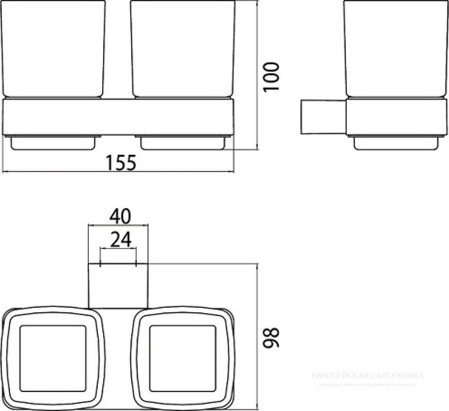 2 стакана, Emco Loft, 155 х 100 мм, с держателем, стекло, хром - изображение 3