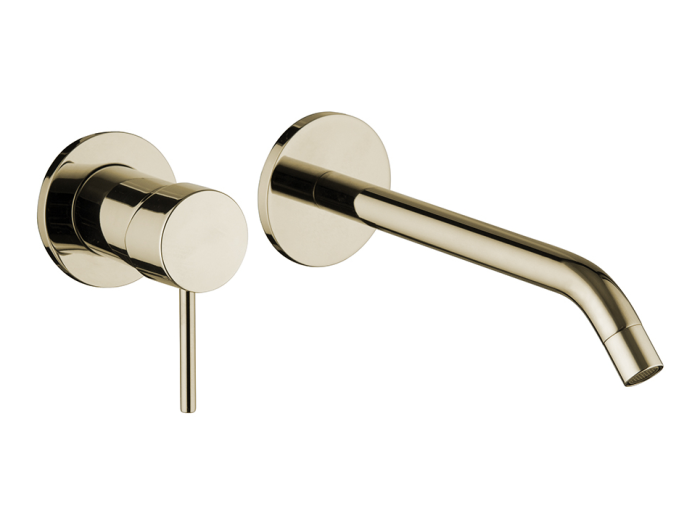 На изображении товар Carlo Frattini Spillo Up cмеситель для раковины, встраиваемый,  излив 210 мм, донный клапан Click-Clack, внешняя часть, цвет брашированное золото от официального представителя в Москве