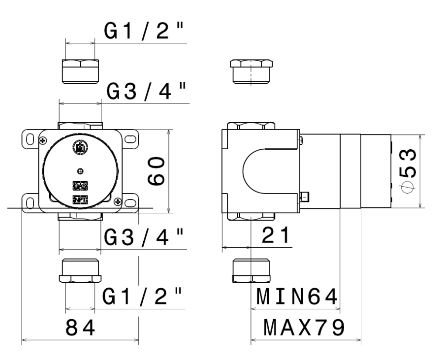 Скрытая часть Newform XT, для переключающего вентиля 3/4, с адаптерами до 1/2 - изображение 1