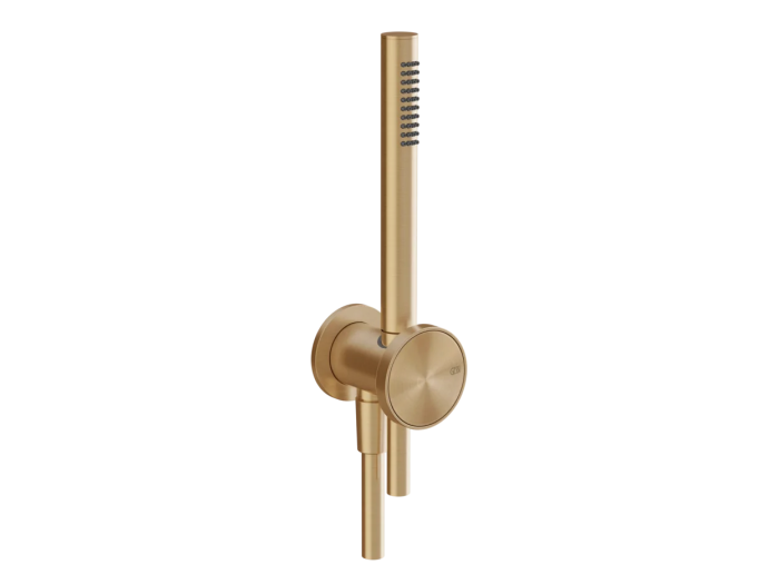 На изображении товар Душевой комплект Gessi Origini, с держателем, выводом воды, лейкой, шлангом, цвет Warm Bronze Br. PVD от официального представителя в Москве