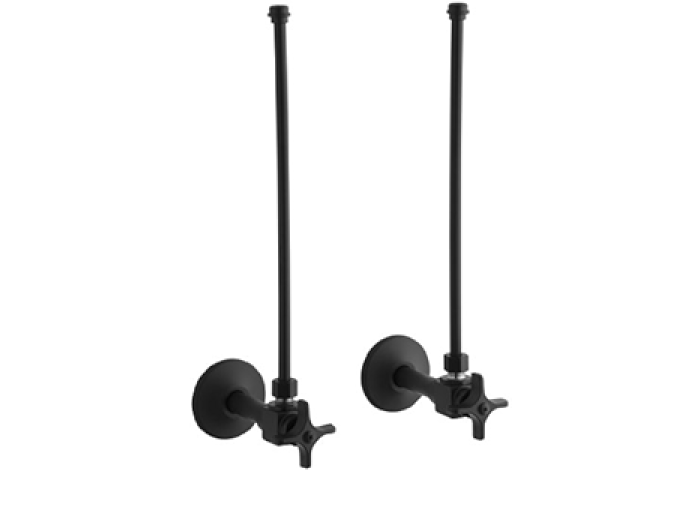 На изображении товар Вентили запорные Kohler, для подводки воды к смесителю, цвет черный сатин от официального представителя в Москве