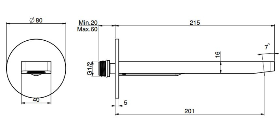 Излив Carlo Frattini Mast, настенный, L-215 мм, цвет никель брашированный - изображение 2